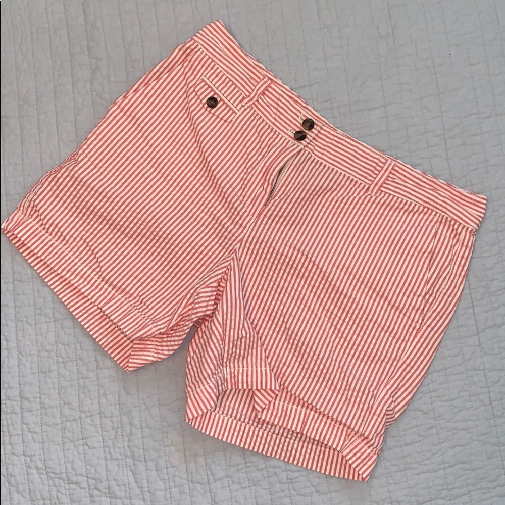 Loft coral seersucker stripe shorts